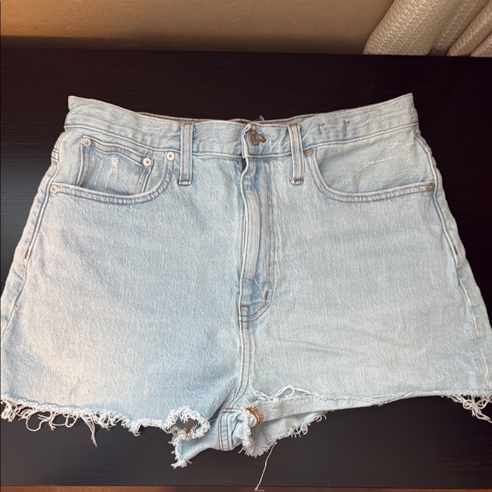 Madewell Womens The Mom Jean short short Blue Distressed High-Waisted size 30